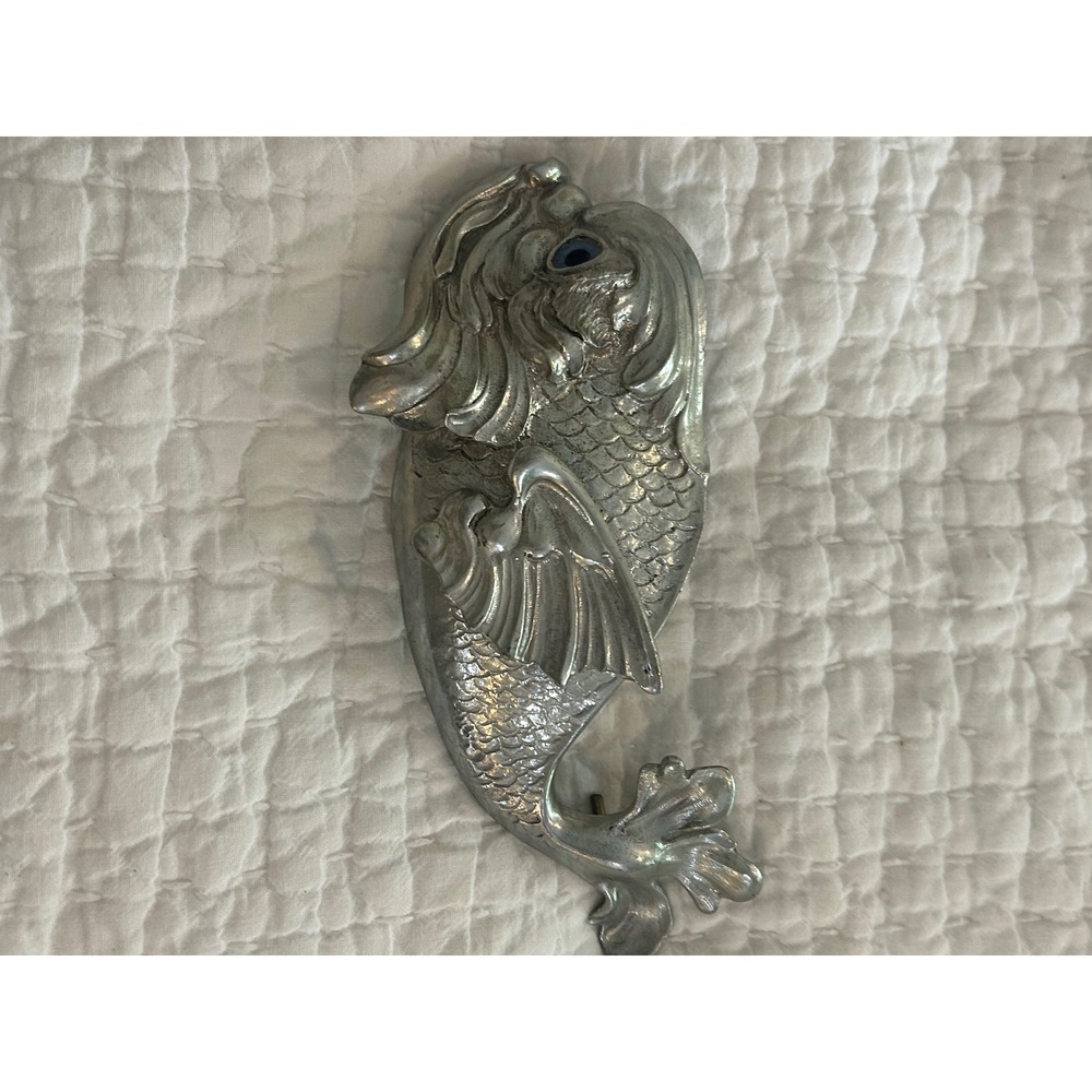 Vintage Christopher Ross 1985 Silver Fish Belt Buckle Blue Eye Signed Art Deco